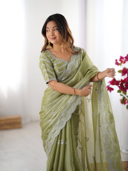 Women's Elegant Regal Purple Georgette Saree with Intricate Silver Thread & Sequin Embroidery β Complete with Embellished Blouse Piece for Festive & Party Wear